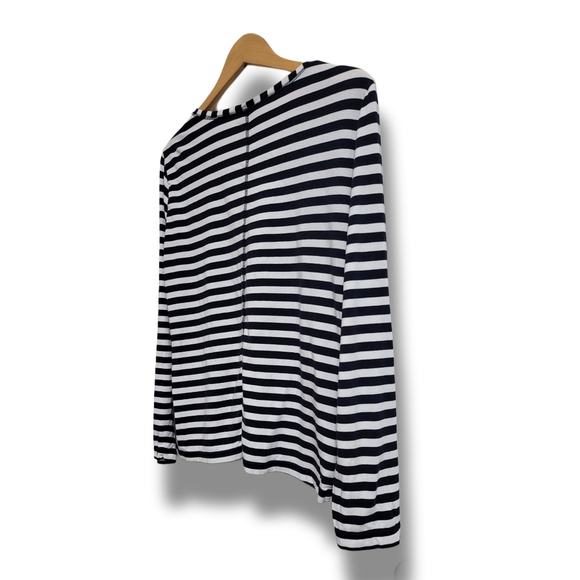 🌿Jones New York Women's XL Navy Blue White Multi Direction Striped Blouse - Picture 7 of 11